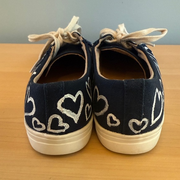 Jack Rogers Pink Heart Embroidered Navy Suede Loafers - Picture 3 of 11